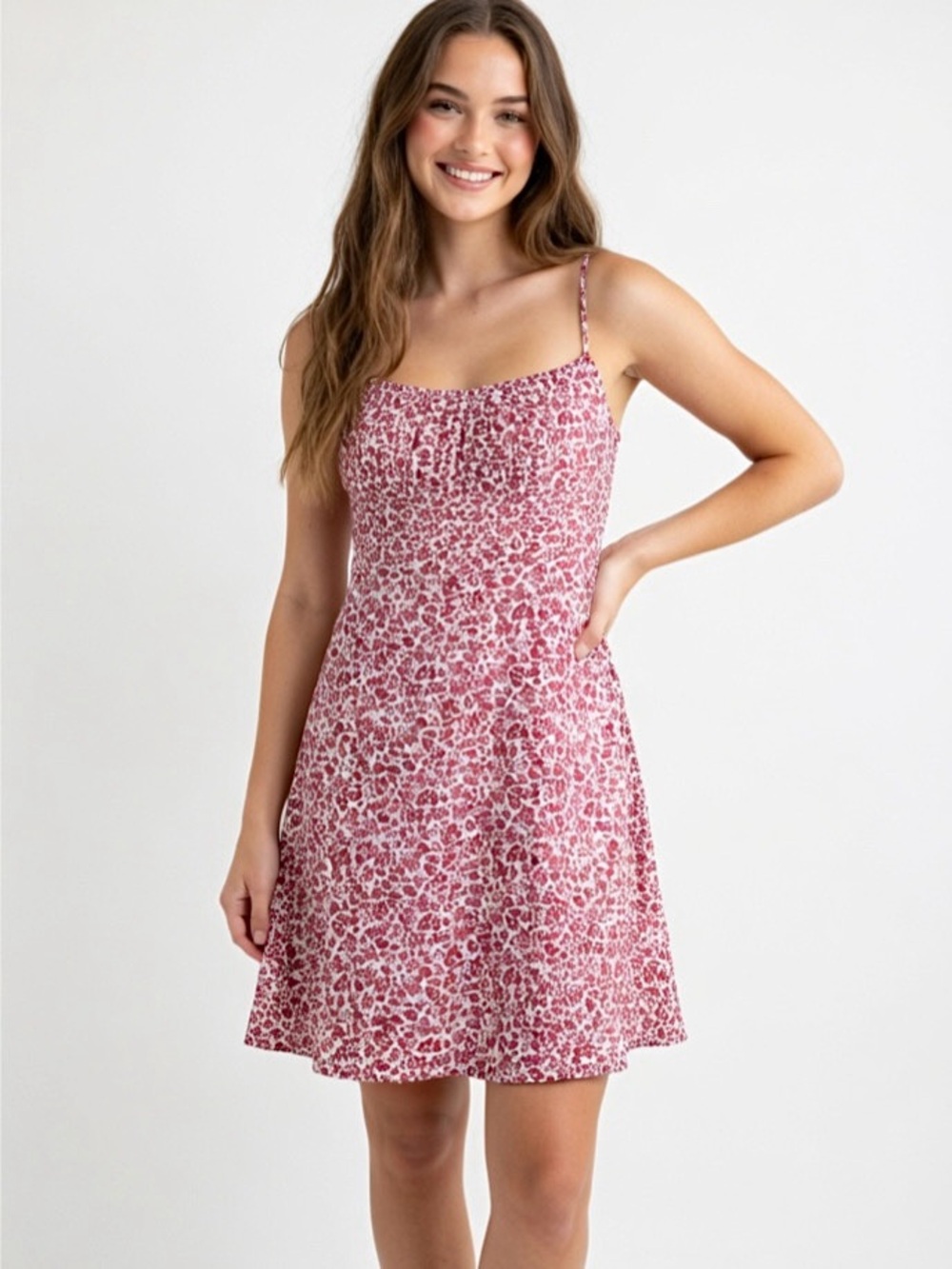 Old Navy Fit & Flare Cami Mini Dress Pink Floral Size XS Linen Blend